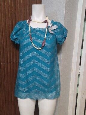 George Teal Chevron Off-Shoulder Blouse Sz 10/12 Years Old.[0110]